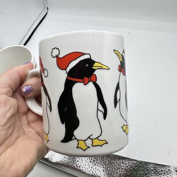 Vintage 1980s X4 Christmas Mugs 10 oz Porcelain Kitschmas In Box Kitsch - Picture 5 of 12